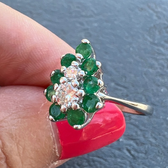 VINTAGE 14K DESIGNER PEAR EMERALD DIAMOND RING ENGAGEMENT PROMISE ANNIVERSARY - Picture 9 of 16